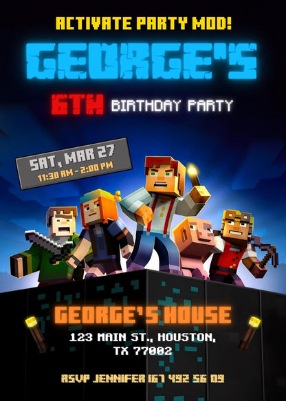 Minecraft Gamer customizable invitation template | Share or Print | | CB153