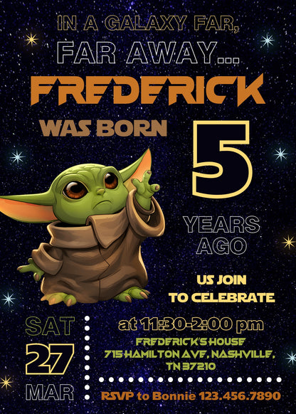 Baby Yoda Grogu Star Wars Mandalorian  customizable invitation template | Share or Print | boy | IF987