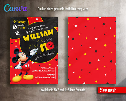 Mickey Mouse 1st Birthday customizable invitation template | Share or Print |  | OG108