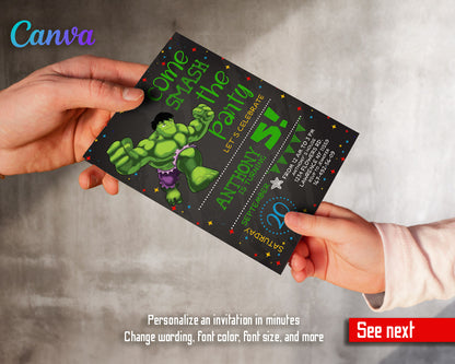 Hulk The Avengers Marvel Superhero customizable invitation template | Share or Print | boy | LB765