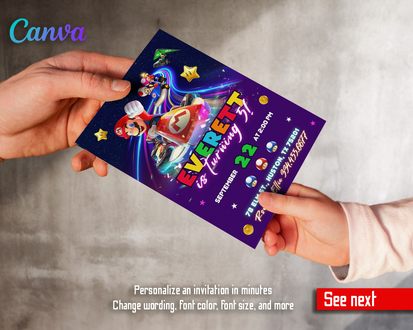 Mario Kart Gamer customizable invitation template | Share or Print | boy | XX686