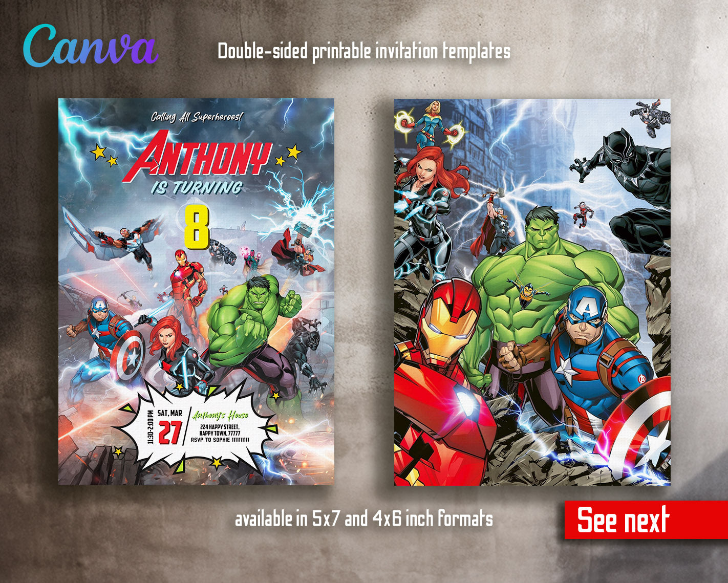 Avengers Marvel Superhero  customizable invitation template | Share or Print | boy | CR874