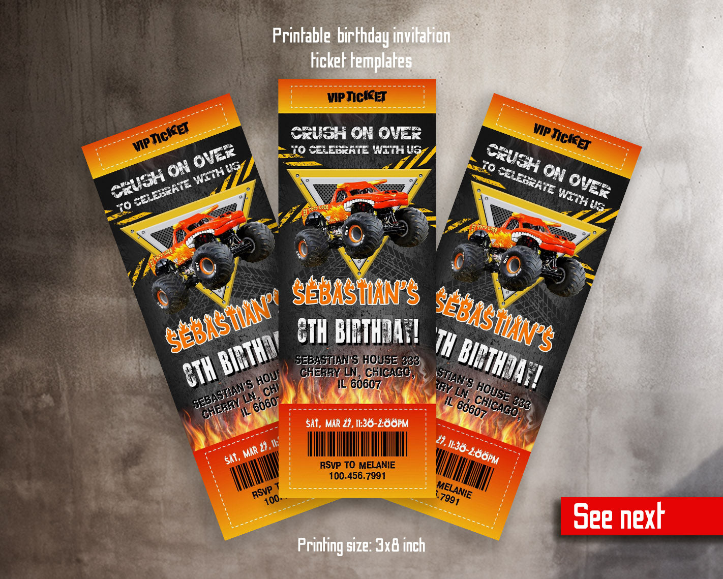 Monster Jam  Monster Truck customizable invitation template | Share or Print | boy | ZZ773