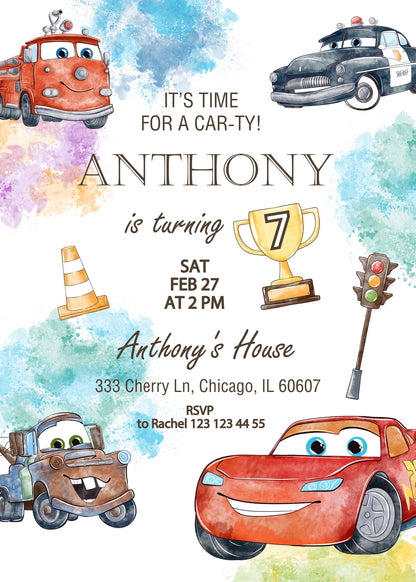 Cars Lightning McQueen customizable invitation template | Share or Print | boy | EQ344