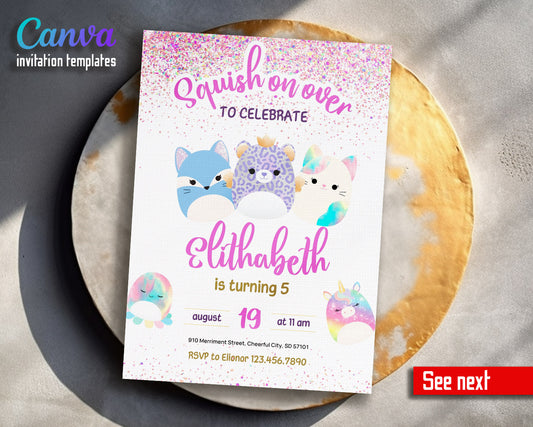 Squishmallows  customizable invitation template | Share or Print |  | YS028