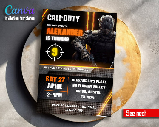 Call of Duty Gamer customizable invitation template | Share or Print | boy | ML497