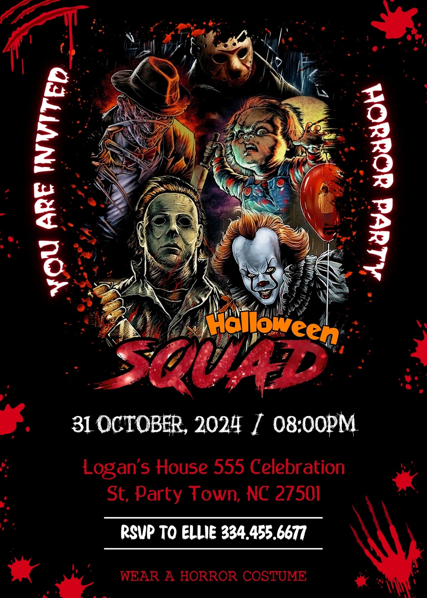 Horror Killer Movie Party  customizable invitation template | Share or Print |  | NF564