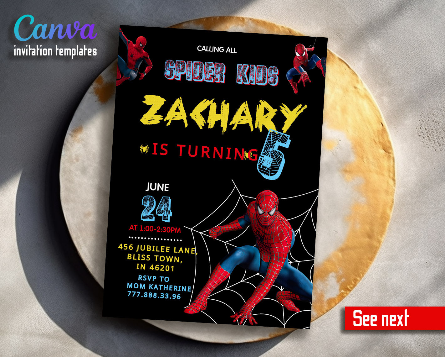 Spiderman Marvel Superhero customizable invitation template | Share or Print | boy | WG349