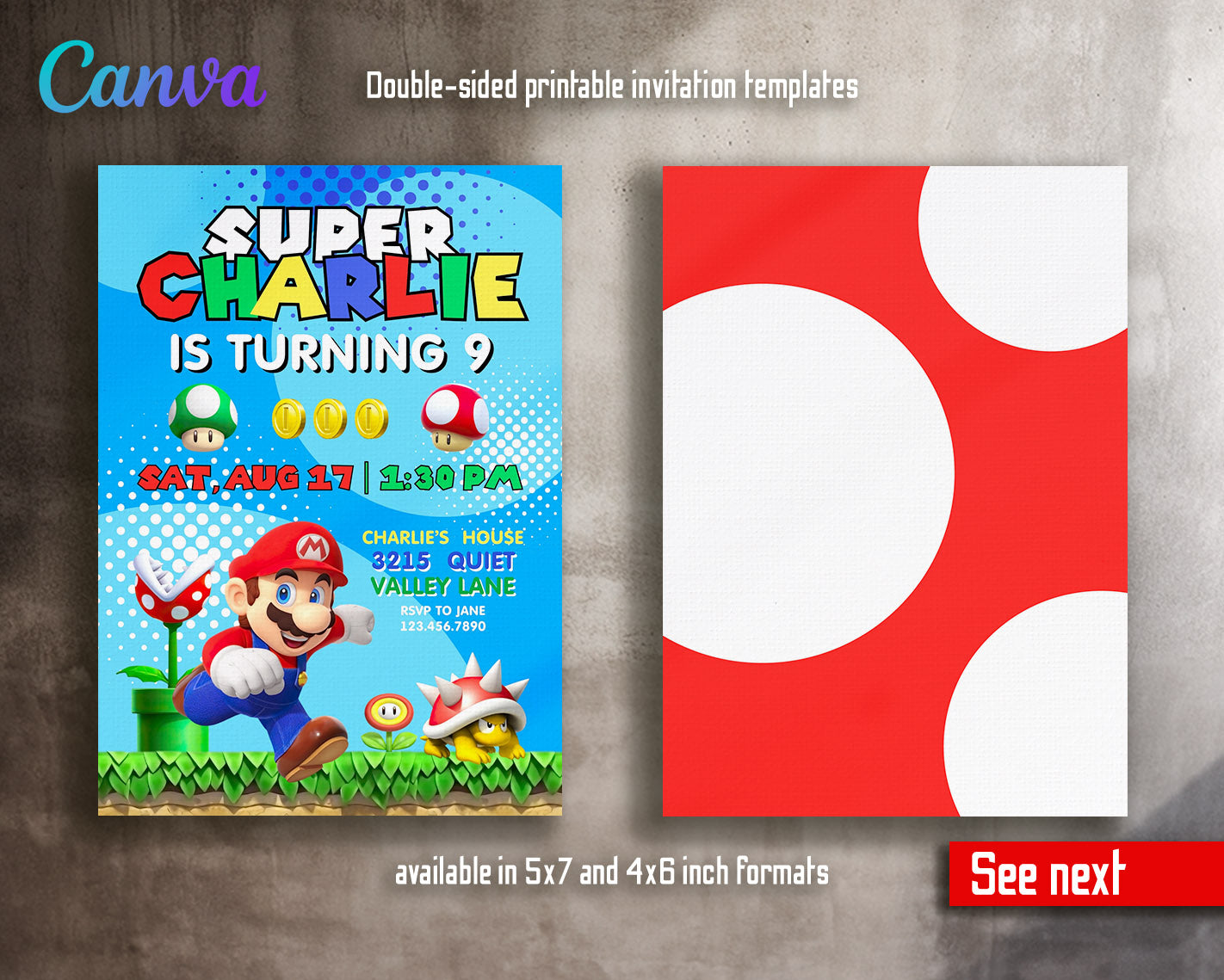 Super Mario Bros  customizable invitation template | Share or Print |  | YL402