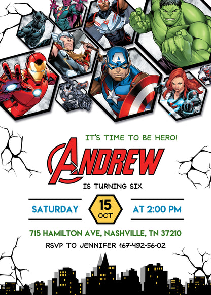 Avengers Marvel Superhero  customizable invitation template | Share or Print | boy | BG888