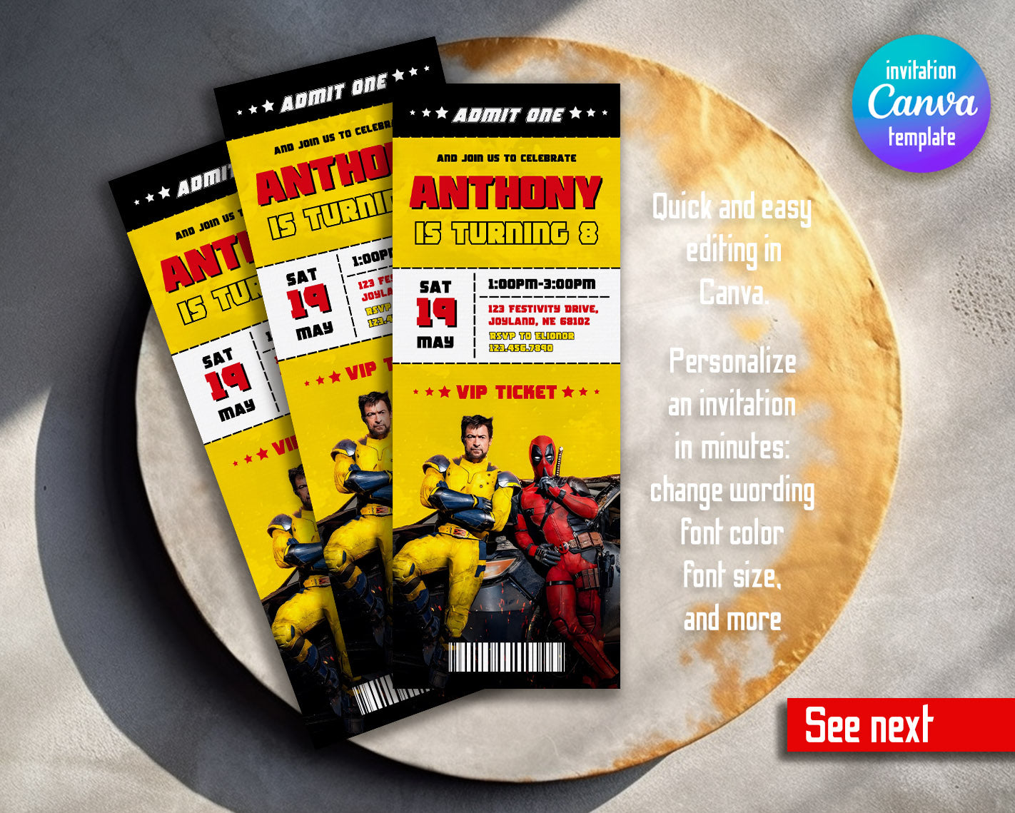 Deadpool Wolverine Marvel customizable invitation template | Share or Print | boy | DS362