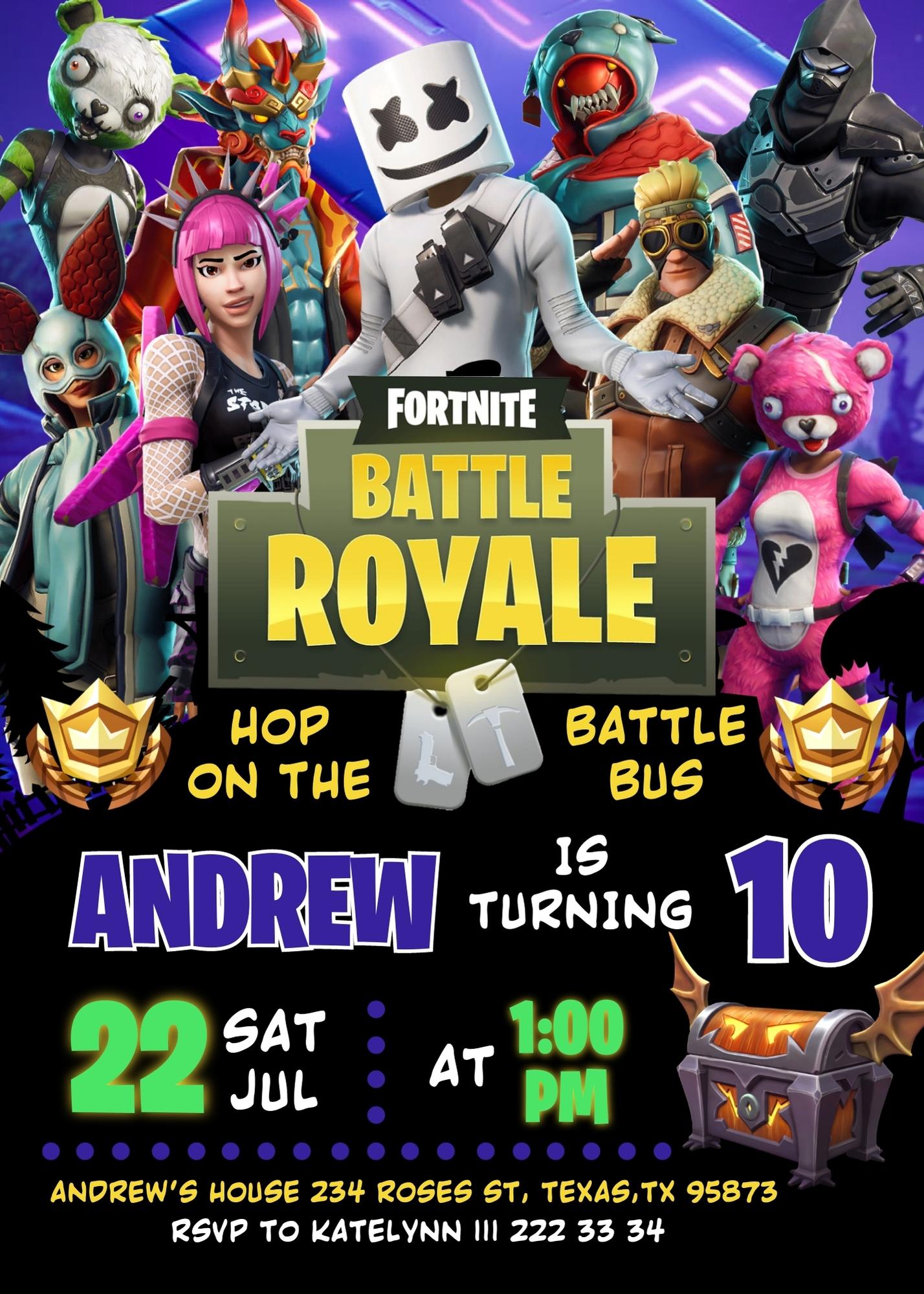 Fortnite gamer customizable invite template | instant download | Share or Print | BZ699