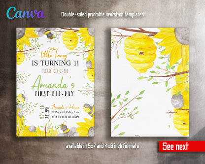 1st Bee Day Party customizable invitation template | Share or Print |  | XZ273