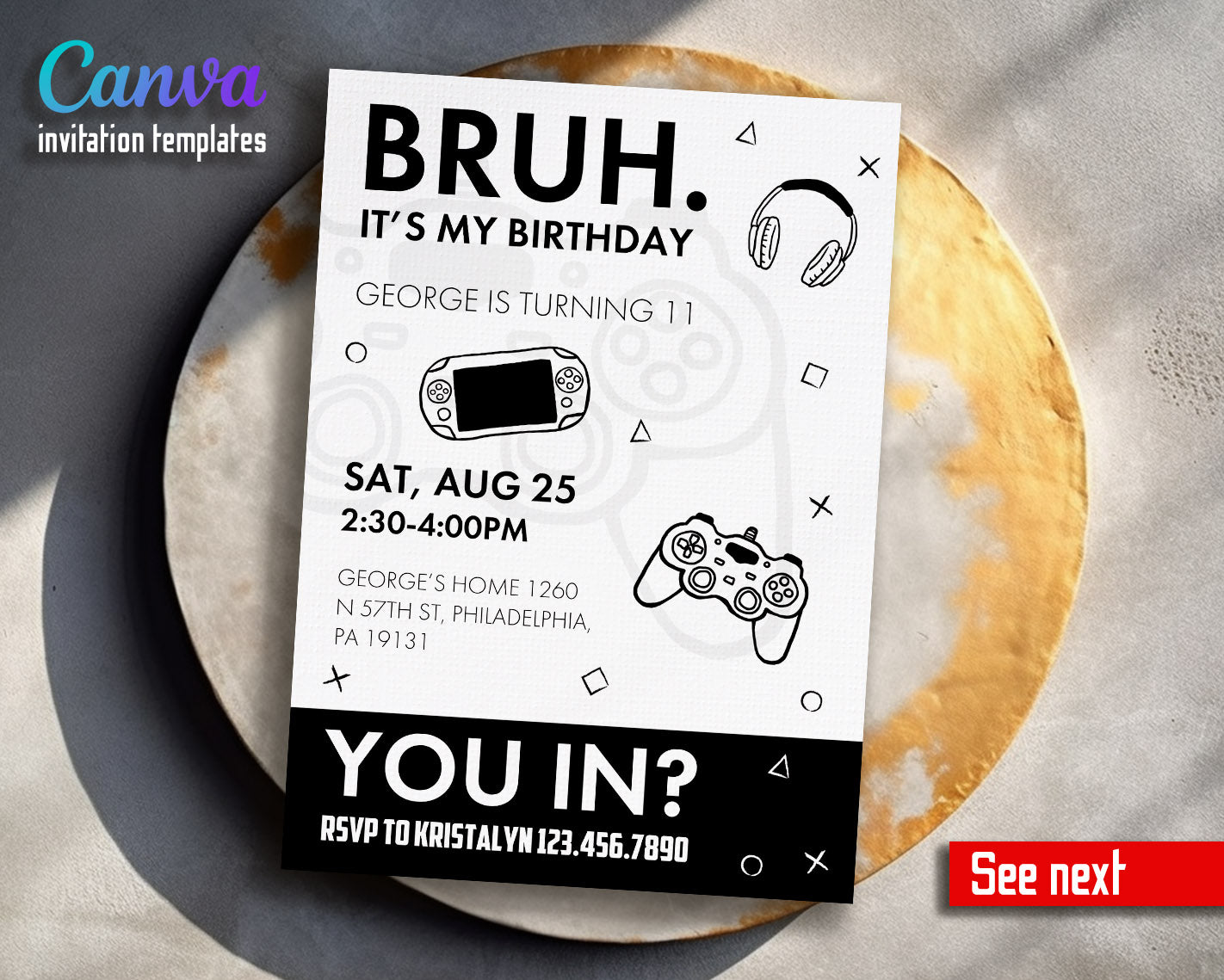 Bruh Gamer customizable invitation template | Share or Print | boy | IN757