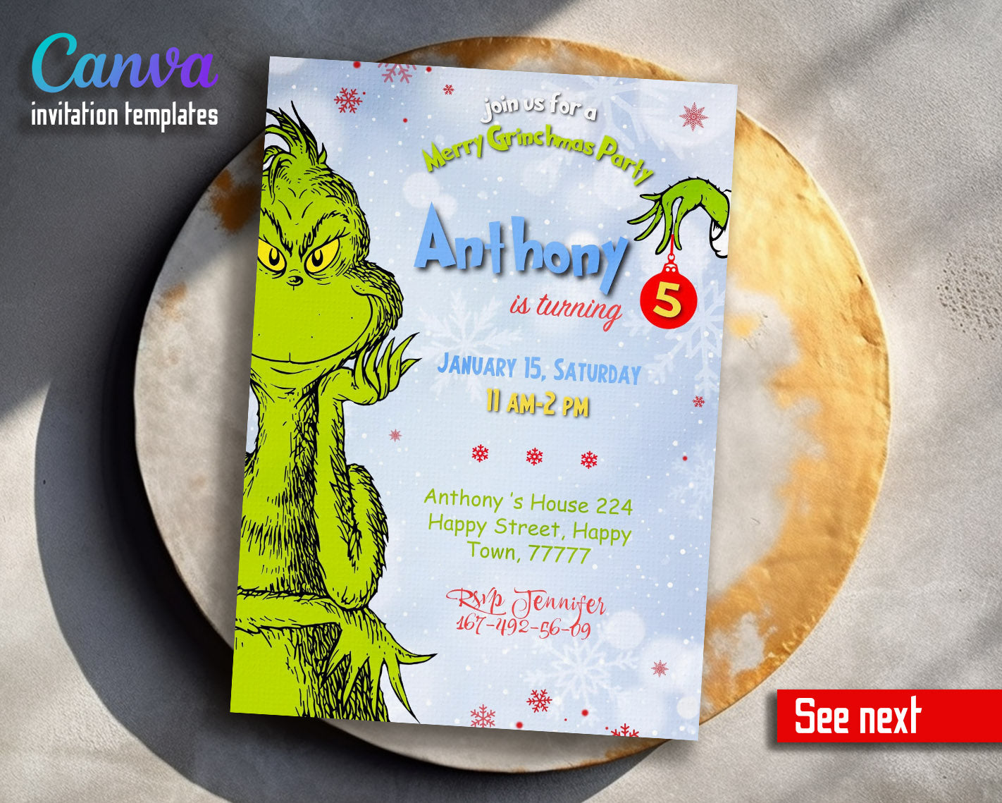 The Grinch  Merry Grinchmas customizable invitation template | Share or Print |  | GM831