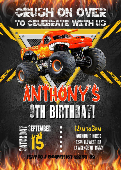 Monster Jam El Toro customizable invite template boy | instant download | Share or Print | PX820