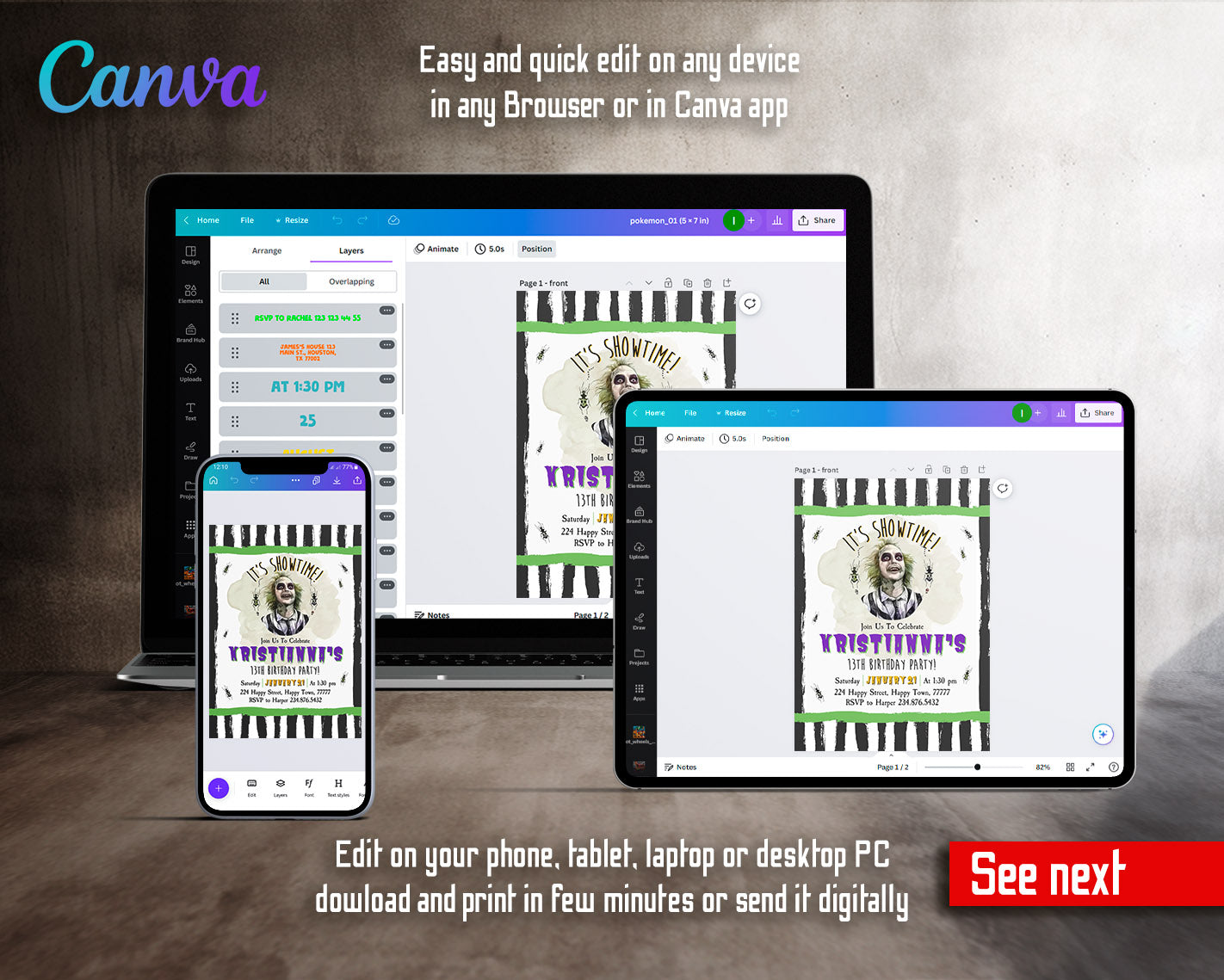 Beetlejuice Halloween customizable invitation template | Share or Print |  | RK039