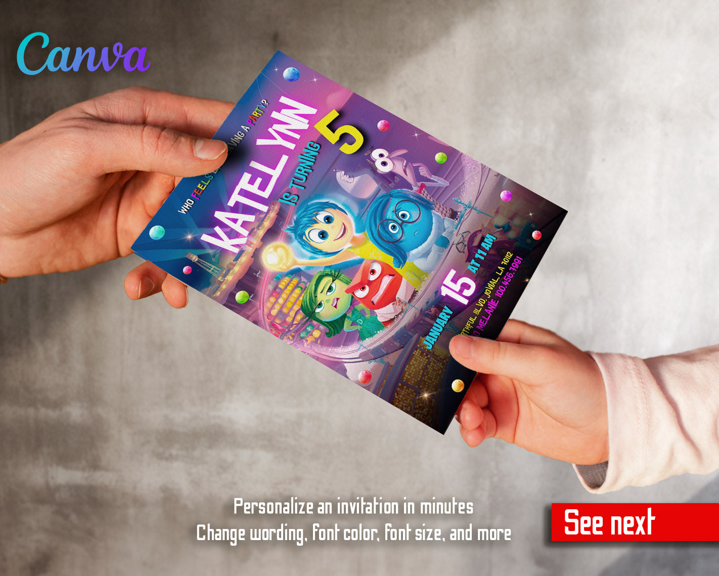 Inside Out 2 customizable invitation template | Share or Print |  | WX470