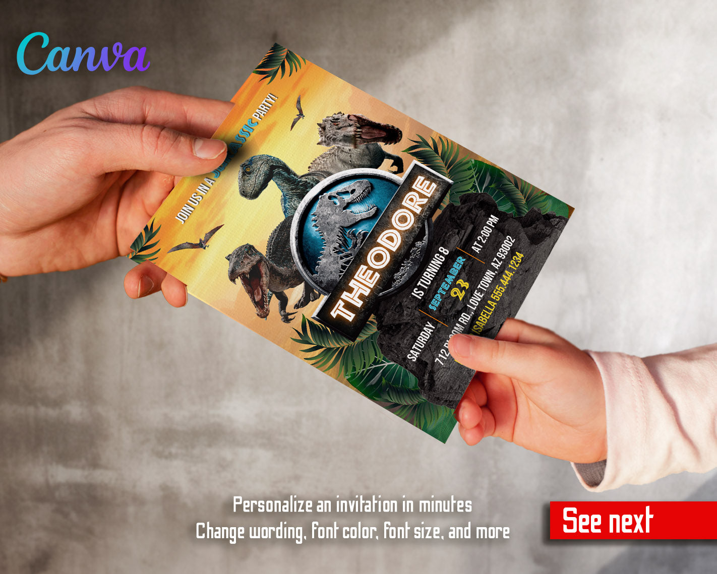 Jurassic World Dinosaur customizable invitation template | Share or Print |  | VU217