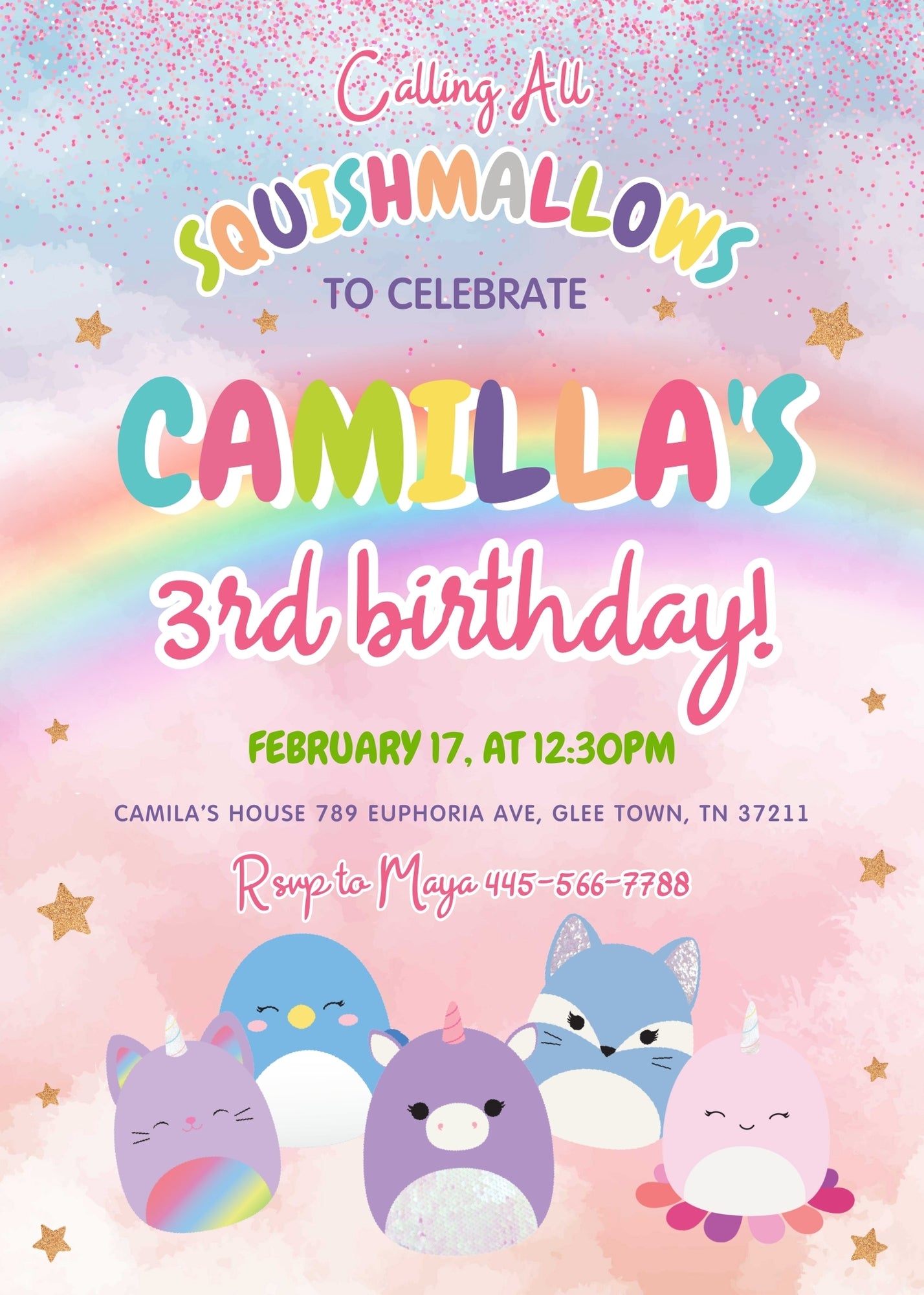 Squishmallows  customizable invitation template | Share or Print |  | XA287