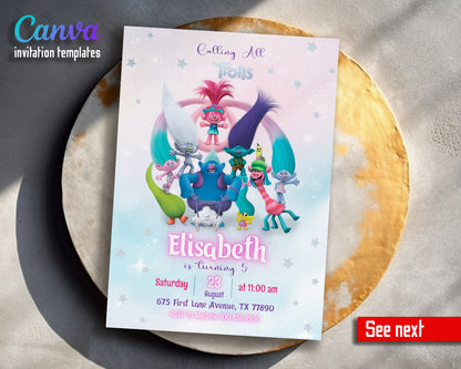 Trolls Poppy  customizable invitation template | Share or Print |  | AF902