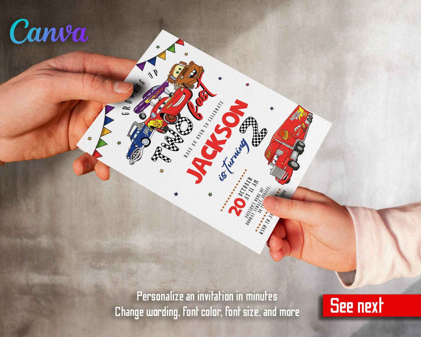 Cars Lightning Mcqueen Two customizable invitation template | Share or Print | boy | EN971