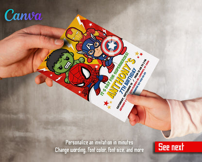 Avengers Marvel Superhero  customizable invitation template | Share or Print | boy | KW433