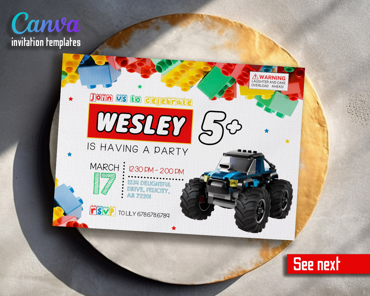 Lego Monster Truck customizable invitation template | Share or Print | boy | FU471