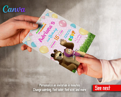 Masha and the Bear customizable invitation template | Share or Print |  | CE439