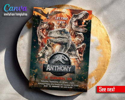 Jurassic World Dinosaur customizable invitation template | Share or Print |  | VJ689