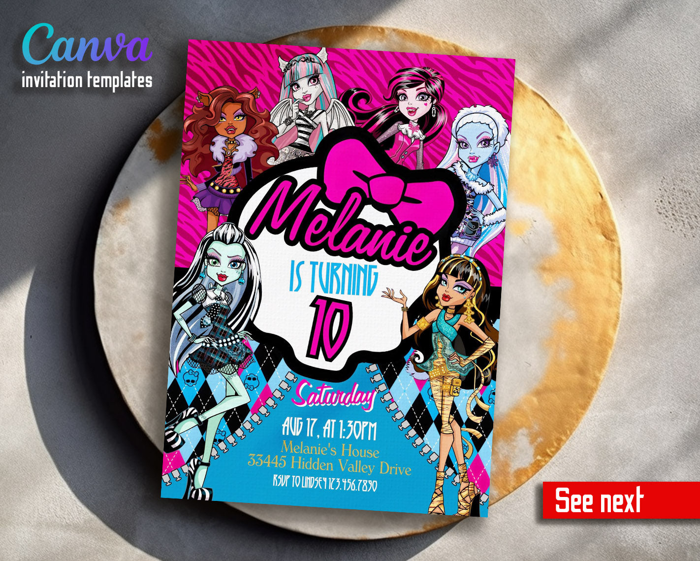 Monster High  customizable invitation template | Share or Print | girl | DE867