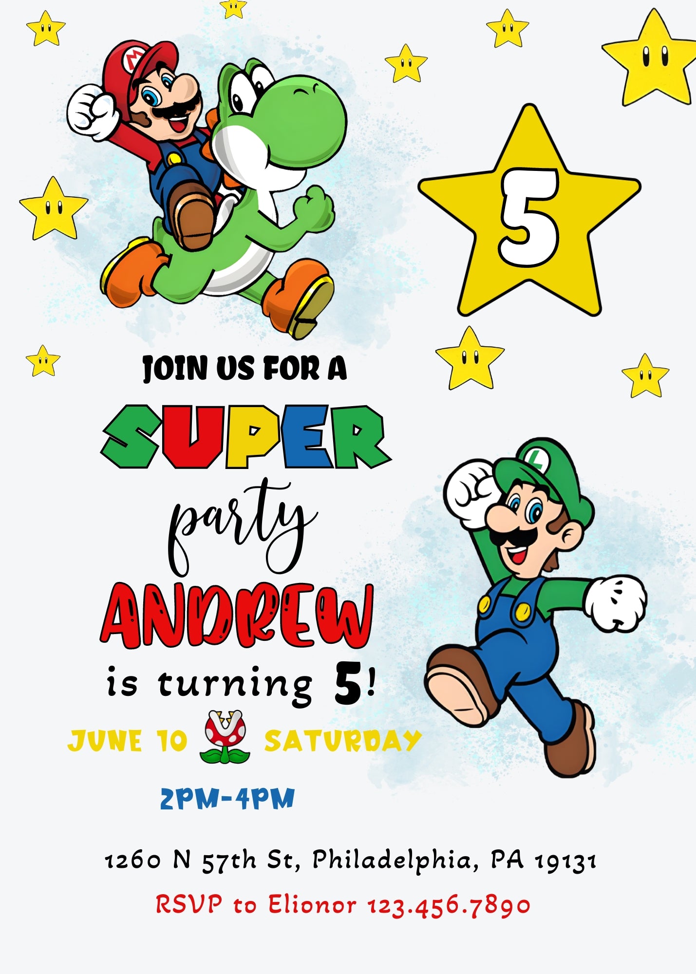 Super Mario Bros  customizable invitation template | Share or Print |  | DR085