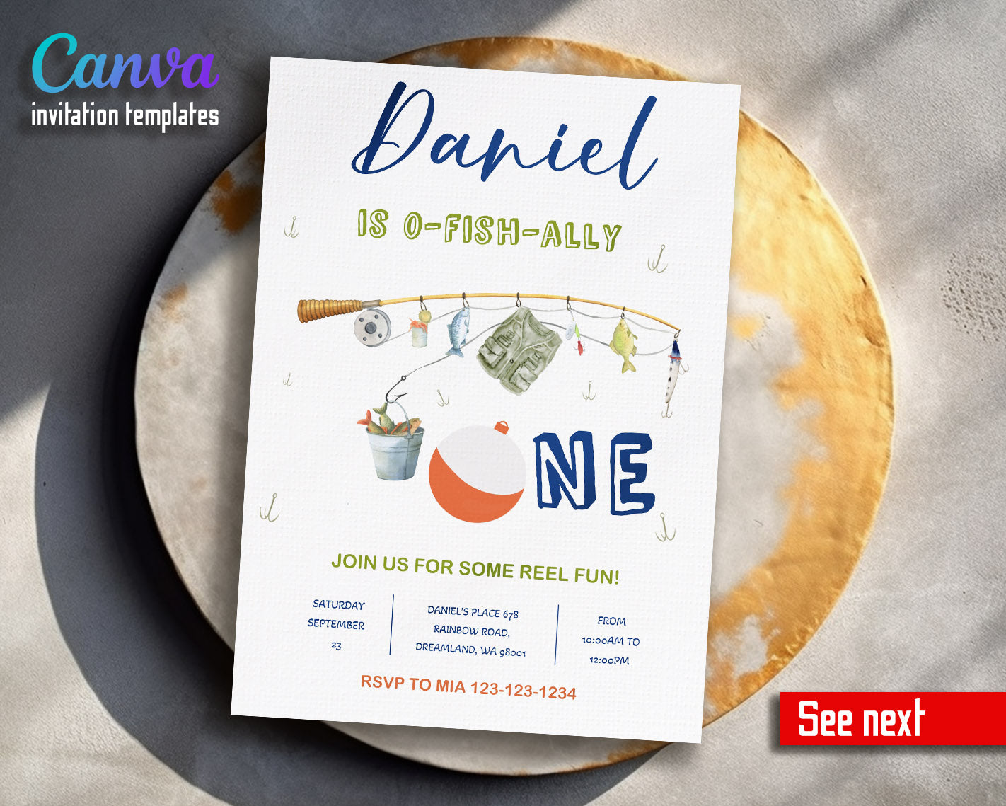 Fishing 1st O-Fish-Ally customizable invitation template | Share or Print |  | UW905