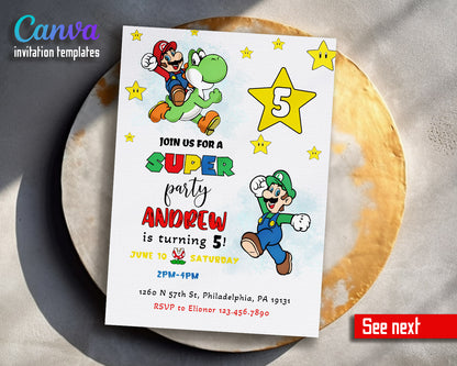 Super Mario Bros  customizable invitation template | Share or Print |  | DR085