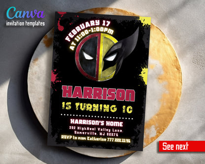 Deadpool Wolverine Marvel  customizable invitation template | Share or Print | boy | LV486