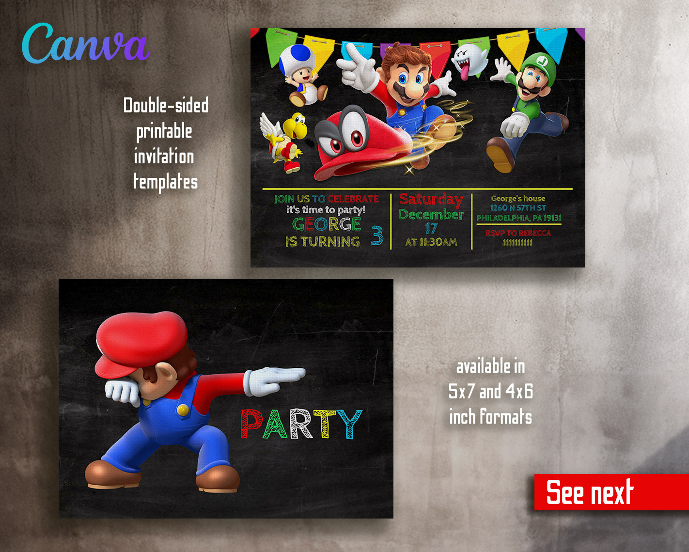 Super Mario Bros  customizable invitation template | Share or Print |  | HM318