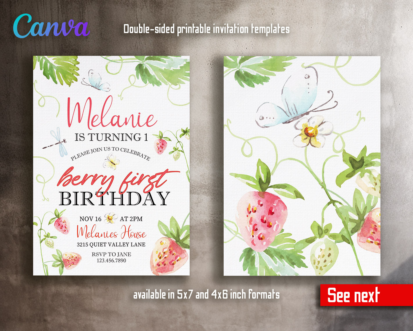 Berry First Birthday customizable invitation template | Share or Print | girl | MA185