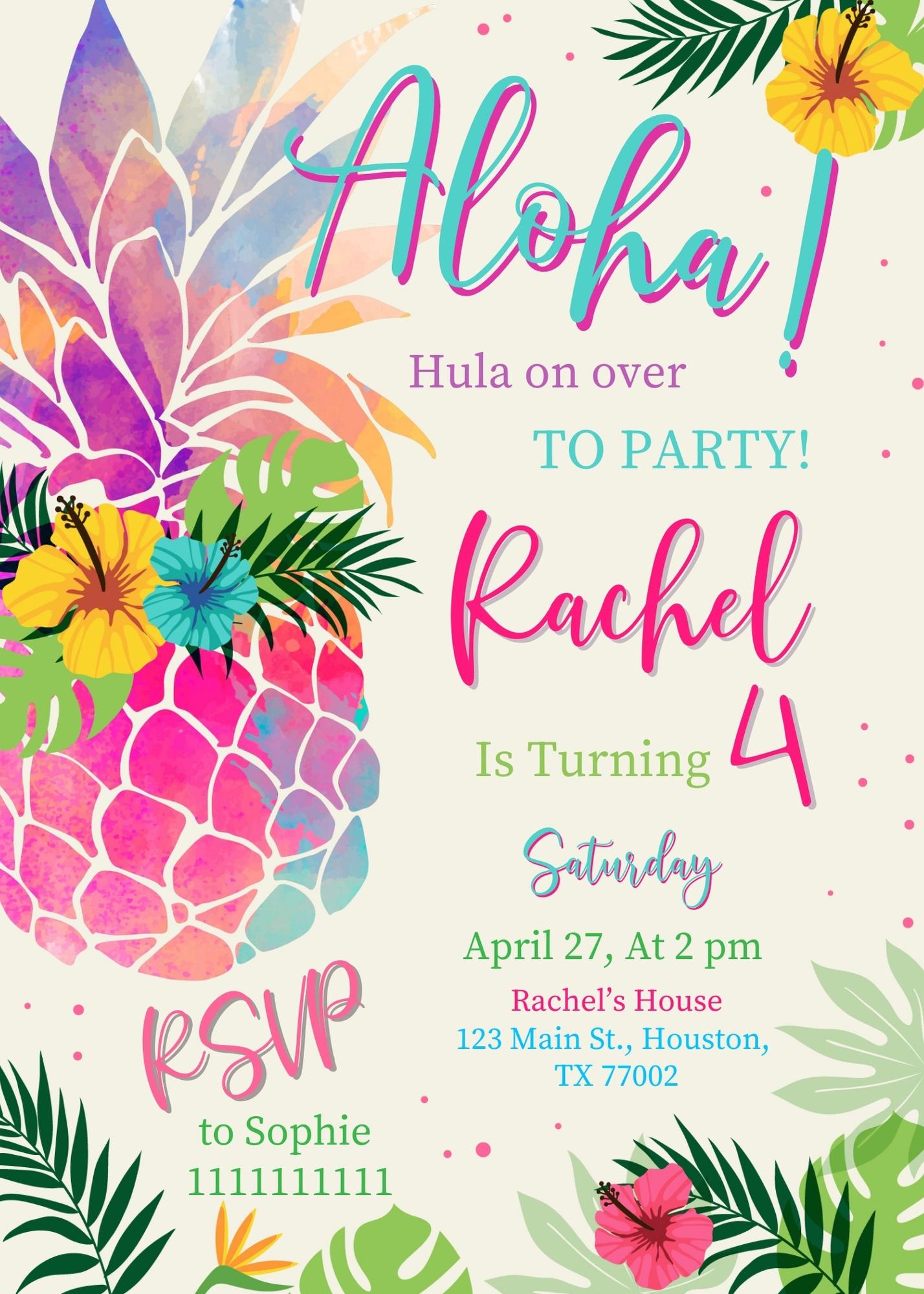 Aloha Luau Party customizable invitation template | Share or Print | girl | TY558