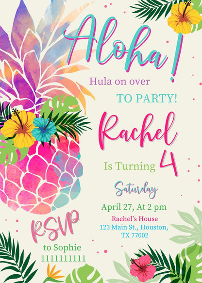 Aloha Luau Party customizable invitation template | Share or Print | girl | TY558