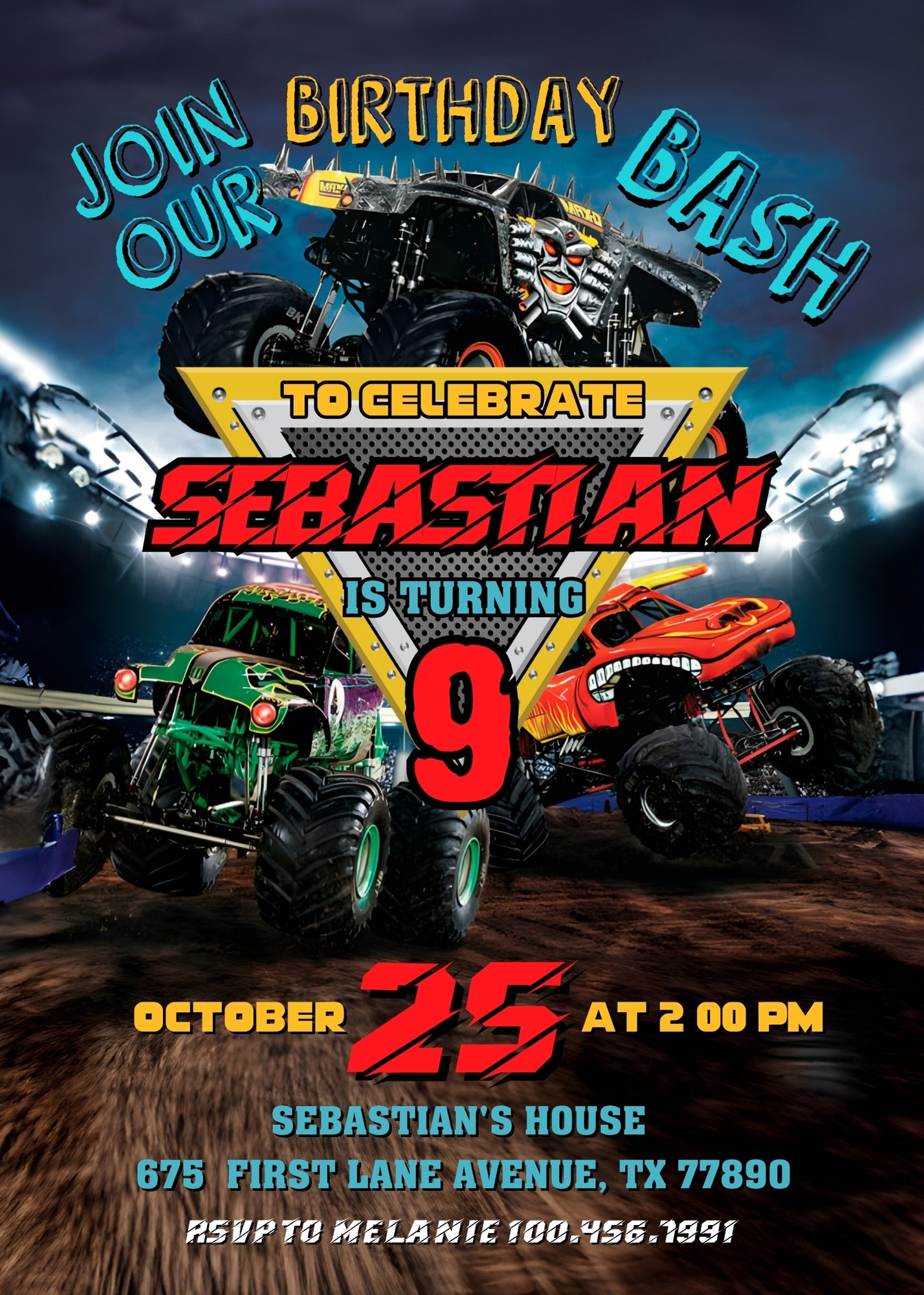 Monster Jam Monster Truck customizable invitation template | Share or Print | boy | TL203