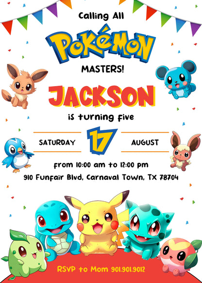 Pokemon Pikachu  customizable invitation template | Share or Print |  | QB224