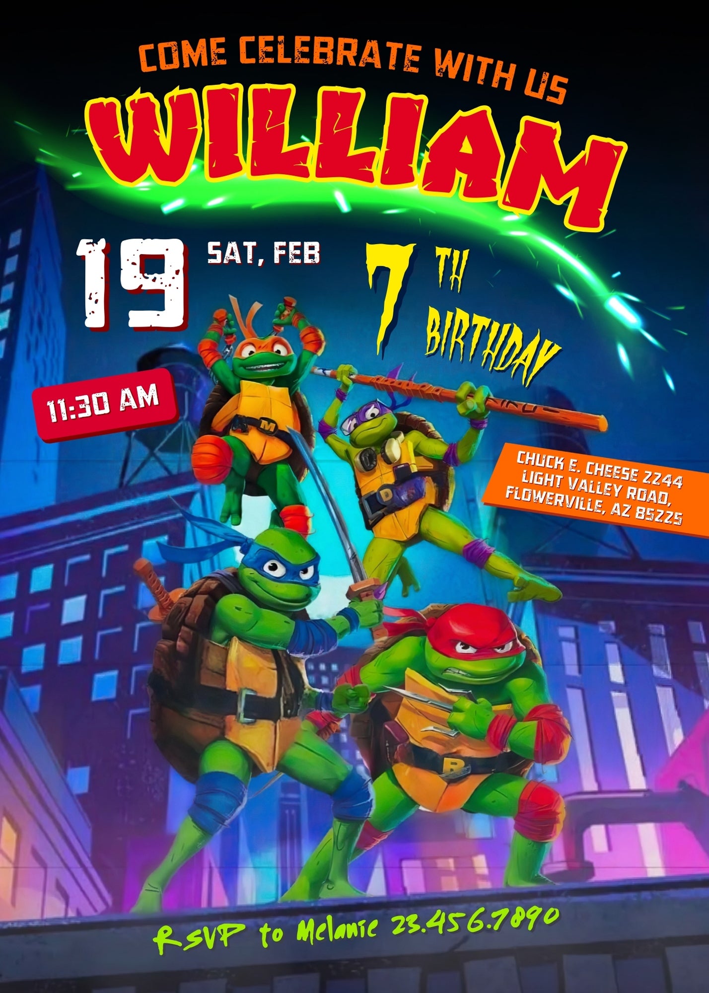 Teenage Mutant Ninja Turtles Mutant Mayhem customizable invitation template | Share or Print | boy | ZR104