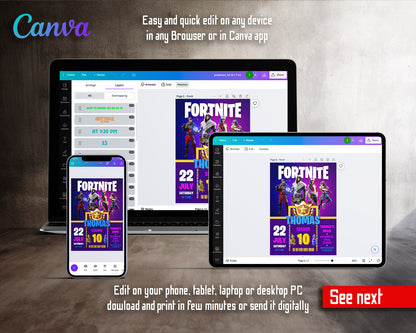 Fortnite gamer customizable invitation template | Share or Print | boy | XH665