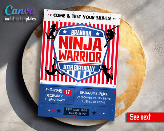 American Ninja Warrior customizable invitation template | Share or Print |  | DM989