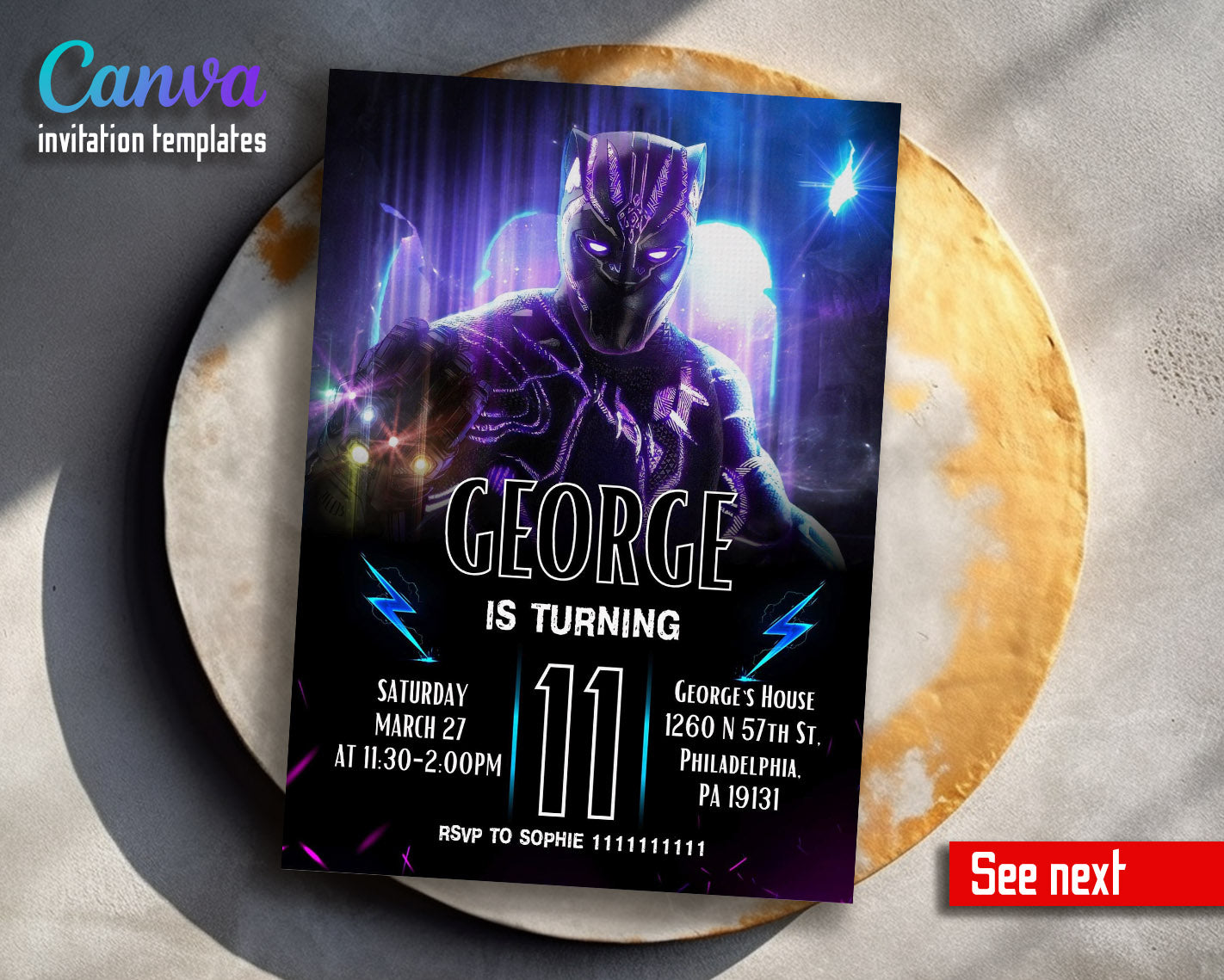 Black Panther Superhero Marvel customizable invitation template | Share or Print | boy | YR784