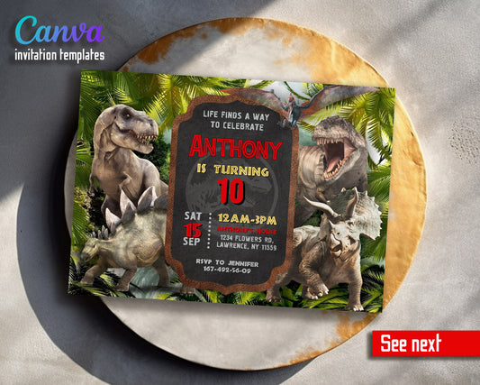 Jurassic World Dinosaur customizable invitation template | Share or Print |  | PF047