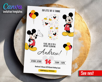 Mickey Mouse 1st Birthday customizable invitation template | Share or Print |  | UO861