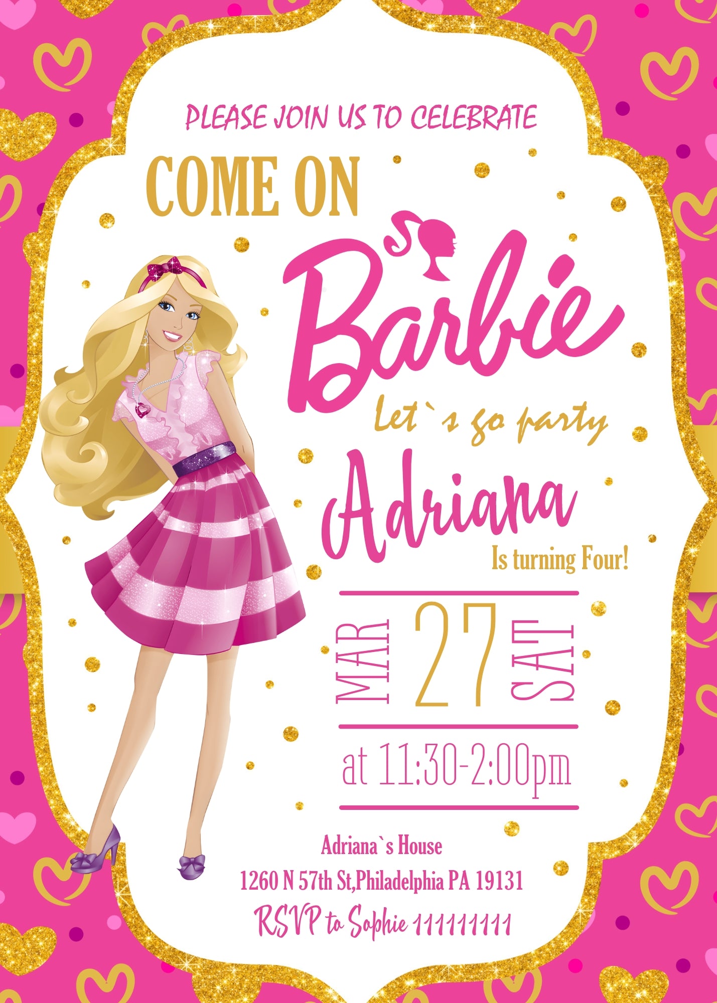 Barbie Pink  customizable invitation template | Share or Print | girl | LA255