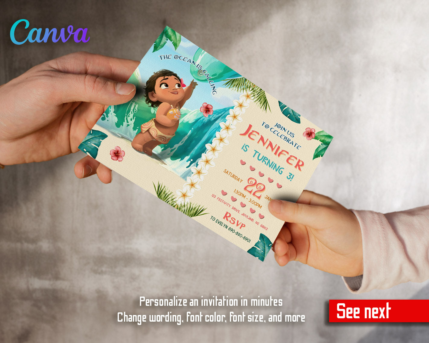 Moana Princess  customizable invitation template | Share or Print | girl | QU469