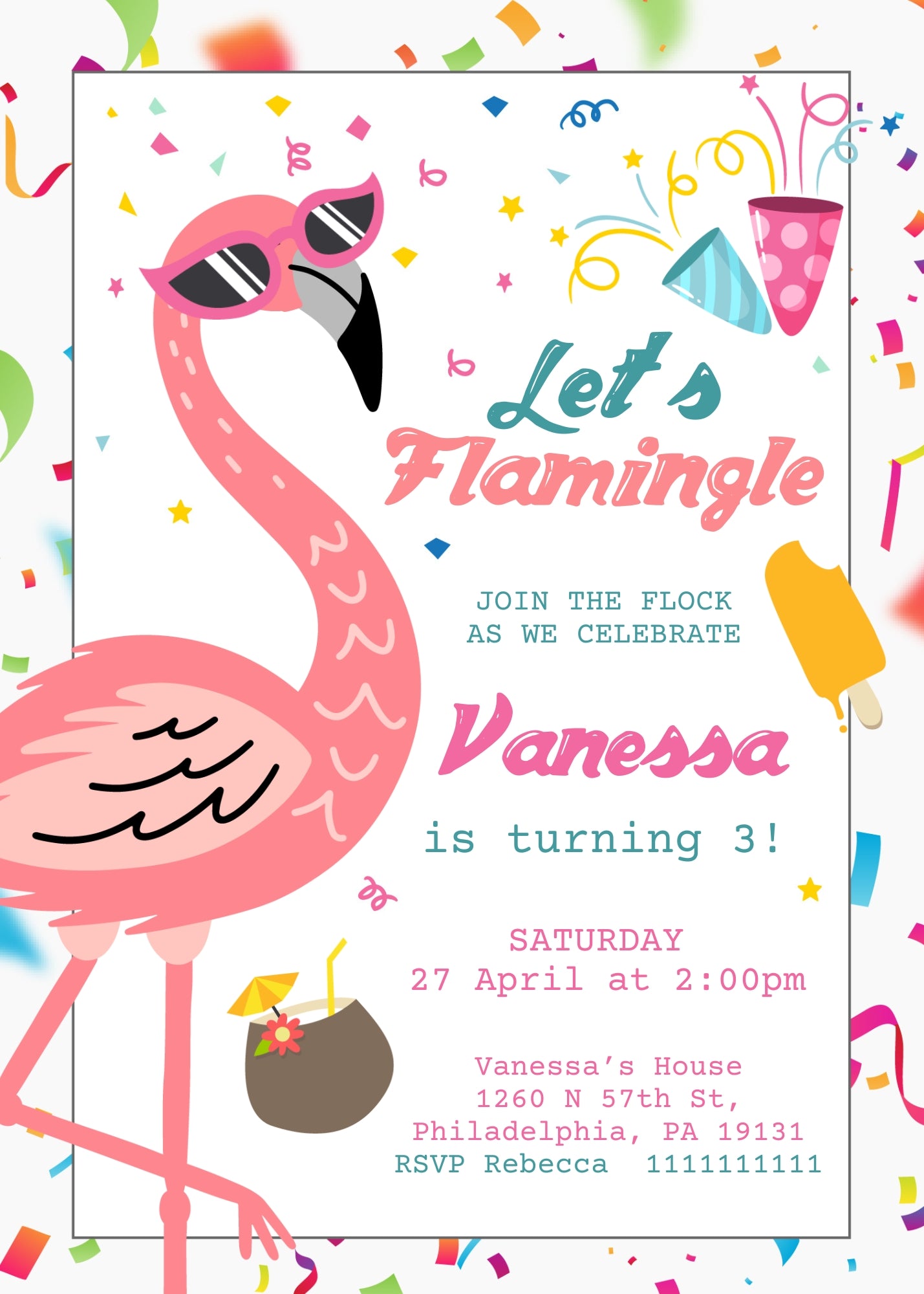 Flamingo Pink customizable invitation template | Share or Print | girl | KI159